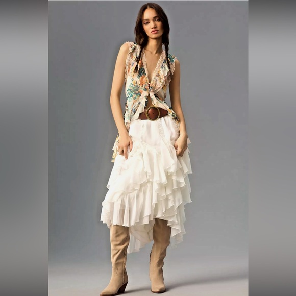 NWT ANTHROPOLOGIE KAVITA BHARTIA Ruffle Maxi Skirt - Picture 4 of 7